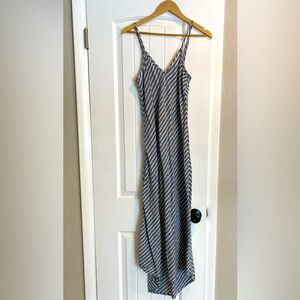 Blue striped high/low linen maxi dress - XS